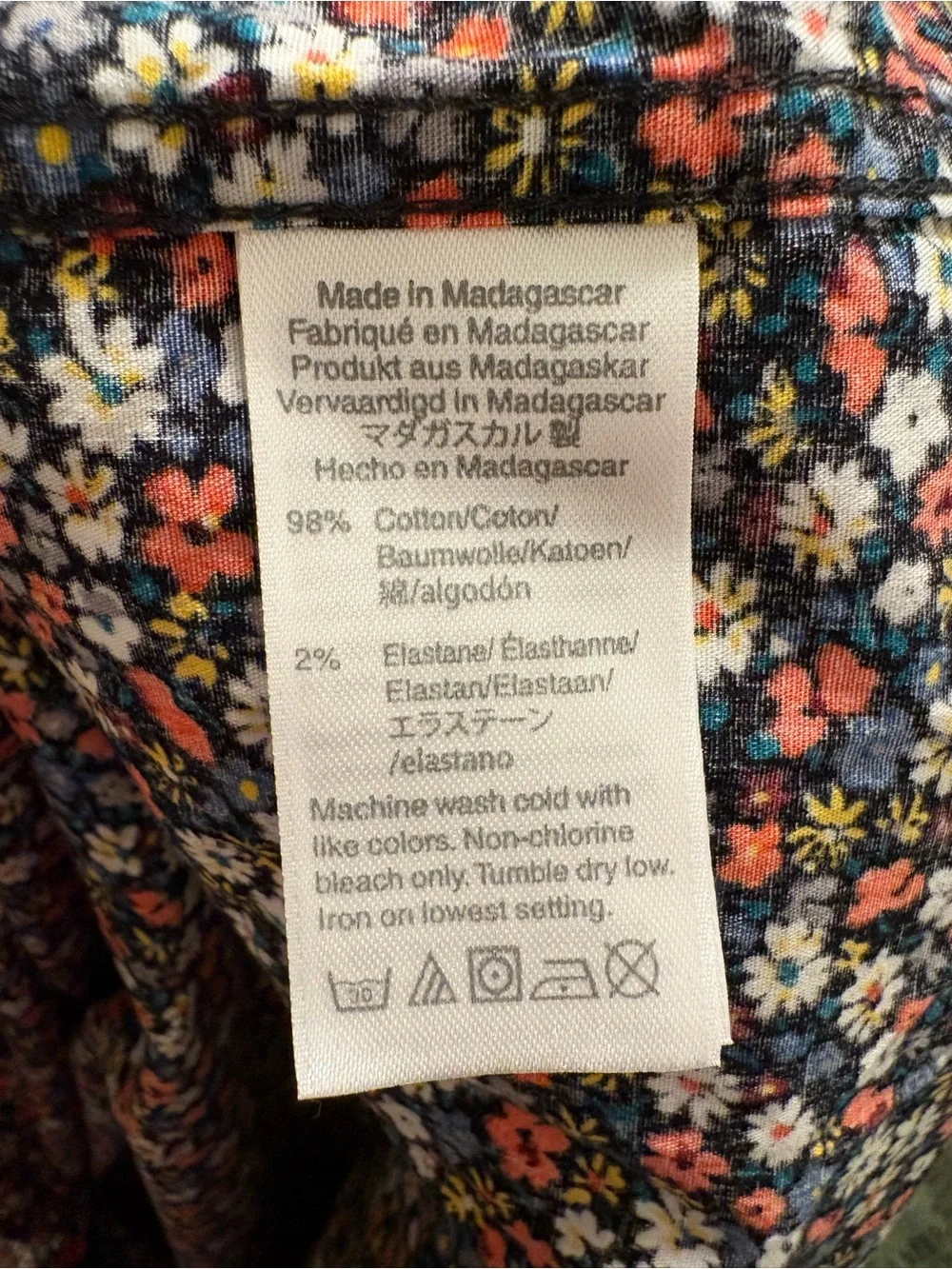 J. Crew Navy Floral Short Sleeve Button-Down Shirt with Red & White Accents